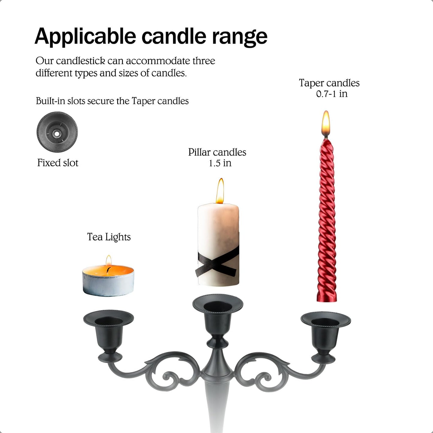 Viscacha Pewter Candle Holder，5 Arms Metal Candle Holders for Pillar Candles（10.6 inch Tall Candlestick Holders, for 1/2-1 inch Taper Candles,Centerpiece Elegant Decoration Piece for Table