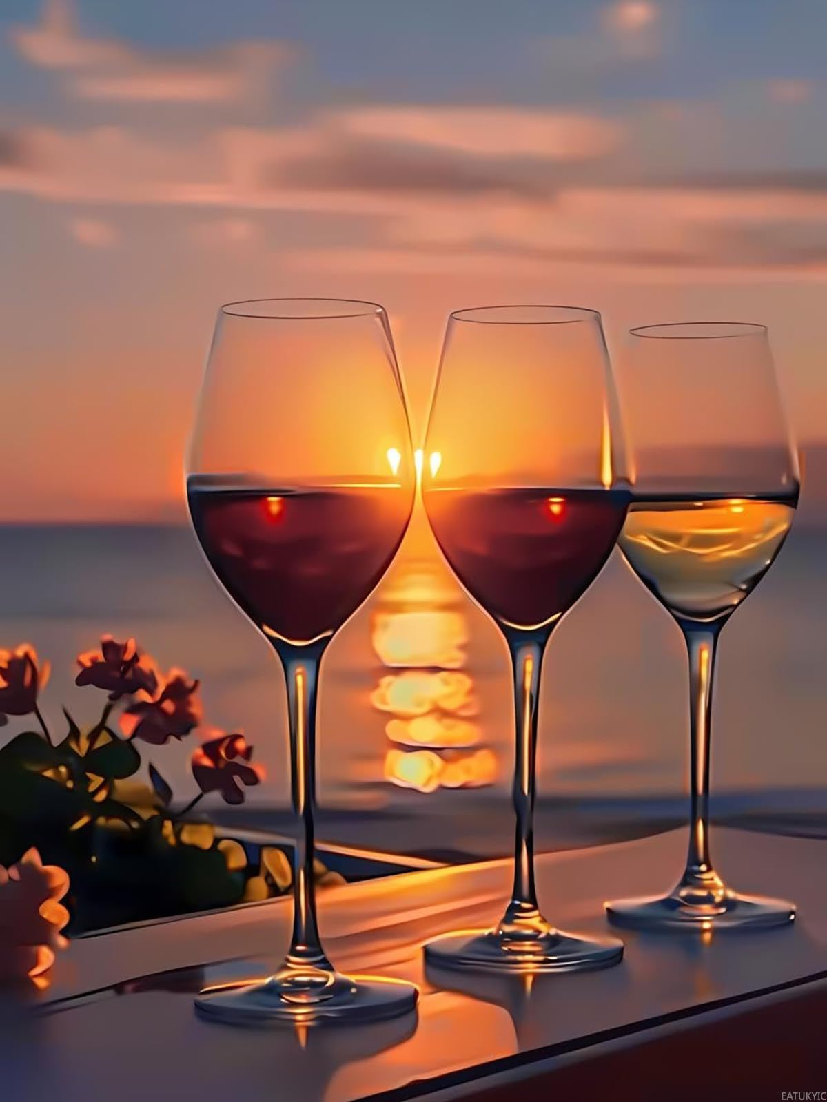 EATUKYIC Diamond Painting Kits Glasses of Wine at Sunset Diamond Art Kits for Adults Wine Painting Crafts Home Wall Decor DIY 5D Gem Art Perfect for Relaxation 12x16 inch