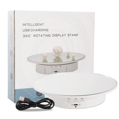 7.87'' Rotating Display Stand Motorized Rotating Display Stand, 22 lbs Load Rotating Platform with Mirror Cover, Rotating Stand with USB Charging Port, for Jewelry Photography Products 3D Model Cake