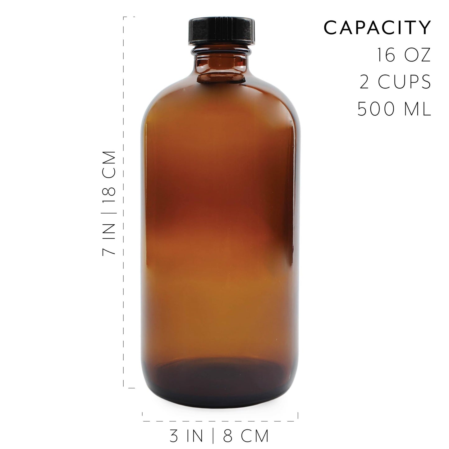 Cornucopia Brands 16oz Amber Glass Bottles with Reusable Chalk Labels and Lids (Pack of 2) Refillable Brown Boston Round Bottles, with Black 28-400 Caps