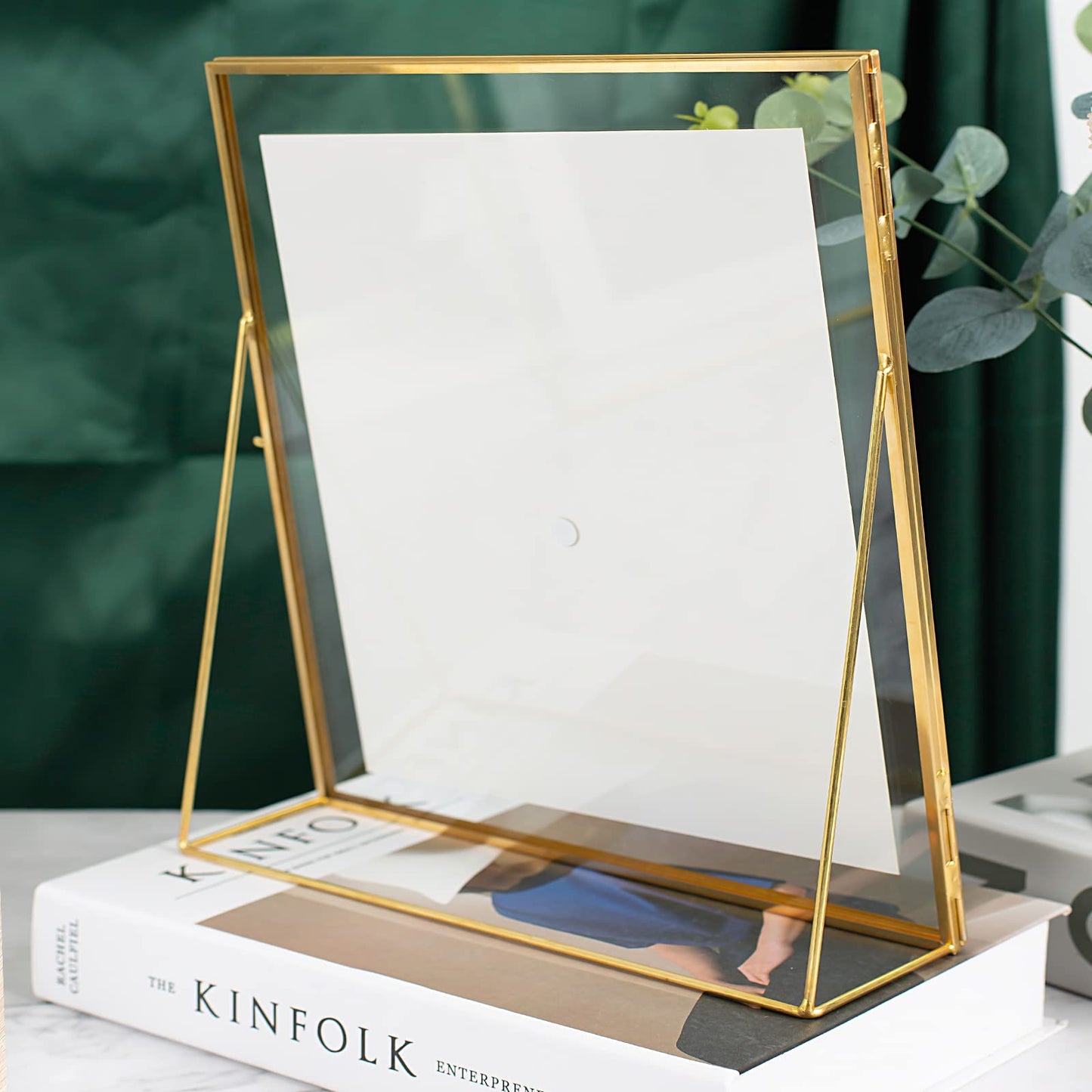 Jajamy Gold Floating Picture Frame Set of 2, 10"x12" Glass Pressed Flower Picture Frames, Tabletop Standing Glass Floating Frame for 8x10 Photo Display