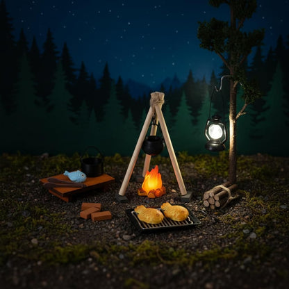 Miniature Camping Cooking Set – 1:12 Scale Dollhouse Outdoor Stove & Campfire Accessories for Micro Outdoor Scenes and Miniature Dioramas