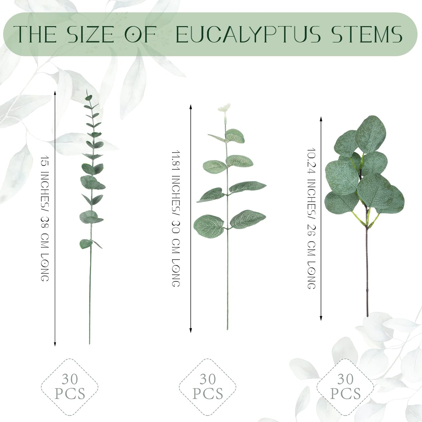 Giegxin 90 Pcs 3 Kinds Mixed Artificial Eucalyptus Leaves Stems Bulk Silver Dollar Leaves Picks Dried Eucalyptus Bundle Faux Spray for Wedding Vase Bouquet Floral Arrangement (Green)