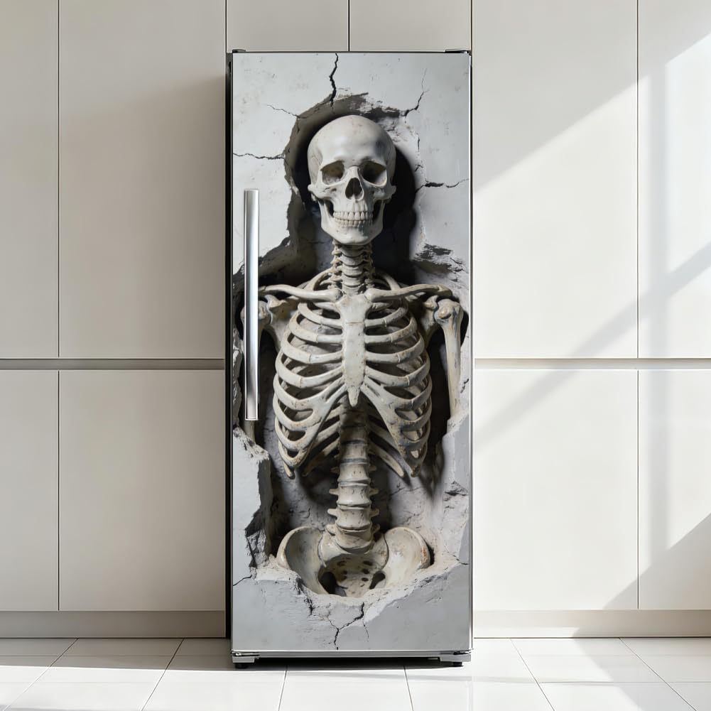 arricraft 2 Pcs 3D Self-Adhesive Door Sticker, 31.5"x78.7" Broken Wall Skeleton Decorations Door Murals Stickers PVC Removable Wallpaper Decoration for Bedrooms Living Room