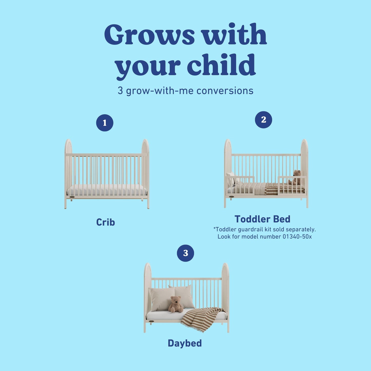 Graco Olivia 3-in-1 Convertible Crib – GREENGUARD Gold Certified, 100% Solid Wood, Fits Standard Baby Crib Mattress, Converts to Toddler Bed and Daybed, 4 Adjustable Mattress Heights (Frosted Oat)
