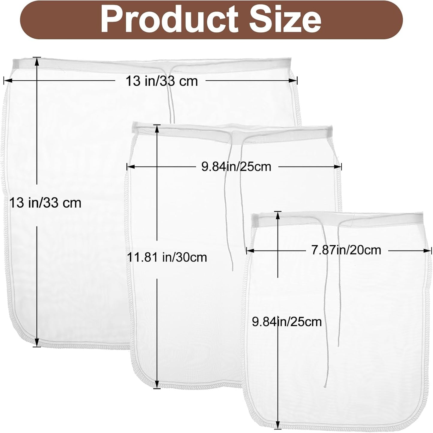 COMNICO 3 Pack 3 Nut Milk Bag, reusable Nylon Cheesecloth Fine Mesh Cheese Bags Food Strainer for Almond Soy Yogurt