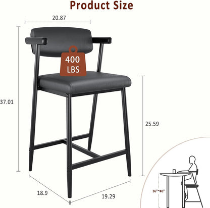 IDEALHOUSE Counter Height Bar Stools Set of 8, 26" Metal Barstools Set with Armrest & Footrest, Bar Chairs with Long Back &Thickened Wide Soft Seat for Kitchen Island, Counter Height Bar, Rustic Black