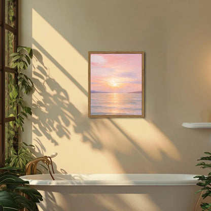 FUHYGU Diamond Painting Kit 9.8x11.8 Inches – Pink Sunset Ocean Landscape, DIY Full Drill Diamond Art Painting Kit for Adults, Seascape Wall Decor Gift