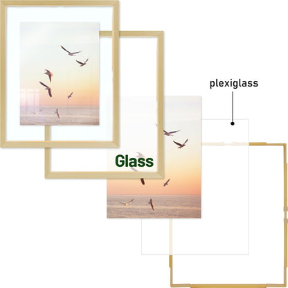 Frametory, 8x10 Floating Picture Frame - Metal Photo Frame - Real Glass - for Wall Mount or Tabletop Displays (Gold, 2 Pack)