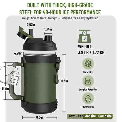 Hydraful Gallon Water Bottle, 128 oz Large Insulated Stainless Steel Sports Water Jug, Large Triple Wall Vacuum Insulation Water Bottle-Keeps Cold up to 48 Hrs-Sweat Proof, for Gym, Hiking & Camping