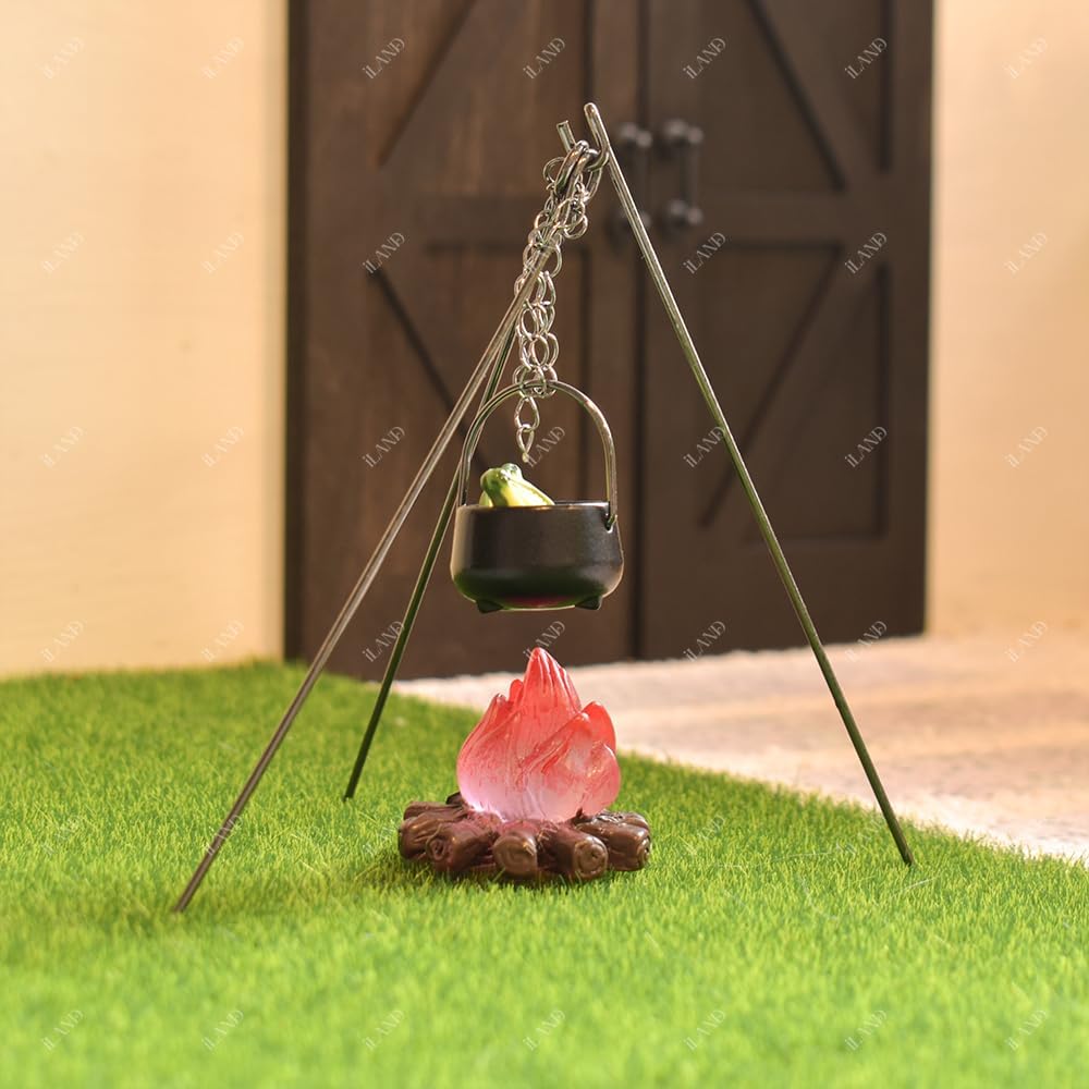 iLAND Dollhouse Accessories Figures Garden Miniatures of Camping Decor 1/12 Scale Accessories Camping Cake Topper Fake Campfire for Action Figure Decor