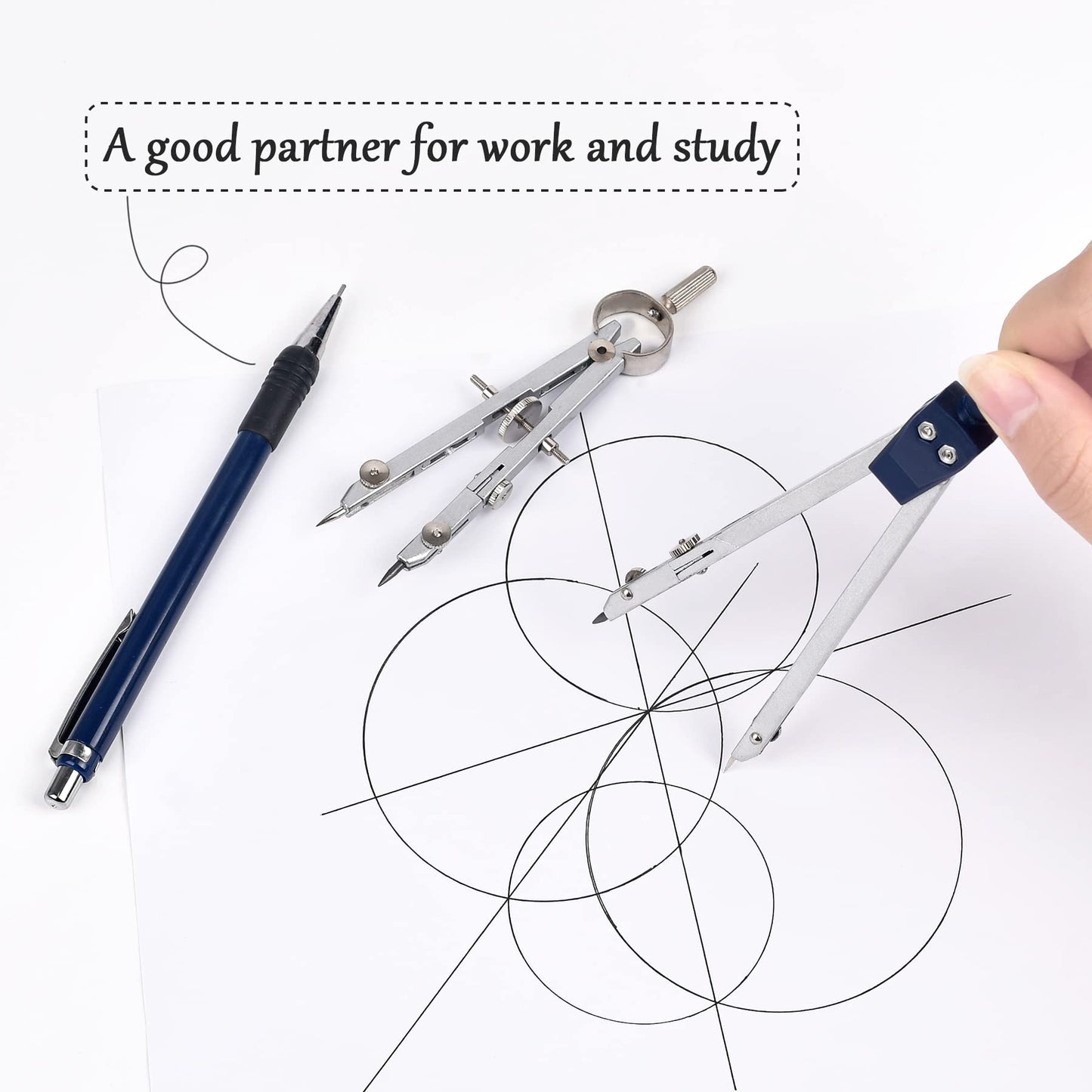 Unjoo 9Pcs Precision Geometry Set Metal Compass, Geometry Tool Tool Set with Shatterproof Storage Box, Circle Drafting Tool and Architecture, Drafting Kits for Engineers Students(Blue)