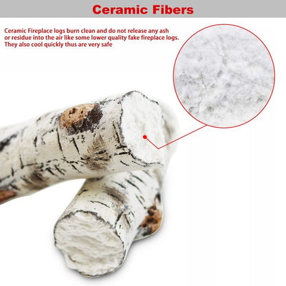 Gcostar 16" Gas Fireplace Logs Set, Ceramic White Birch Log for Gas Fireplace Indoor Insert, Vented, Propane, Electric Gas Fireplaces, Fake Wood Logs Fireplace Decor, Large Birch Logs 6PCS