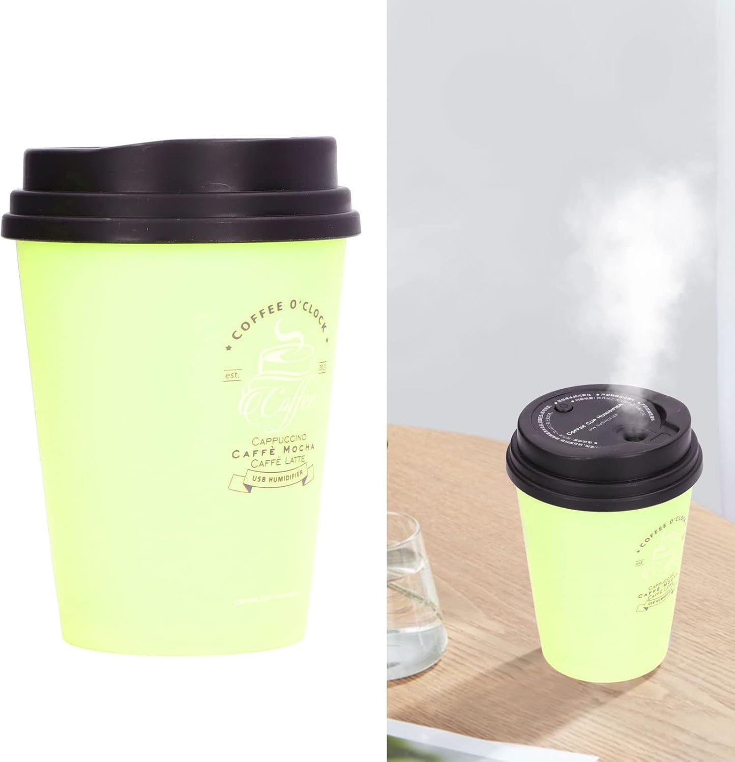 Humidifiers for Bedroom, 300ml Cool Mist USB Mini Cute Coffee Cup Humidifier, Auto Shut-Off for Plant, Office (Green)