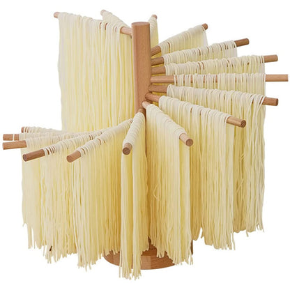 Collapsible Pasta Drying Rack Wooden Spaghetti Stand Dryer with 16 Suspension Rods Homemade Fresh Noodle Hanger Easy Storage(Log Color)