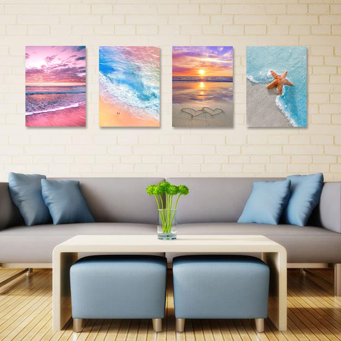 Muzagroo Art 4 Pack 5D Diamond Painting Kits for Adults DIY Drill Diamond Art Kits Arts and Crafts for Beginners Beach Diamond Dot Kits Gem Painting Wall Art for Living Room