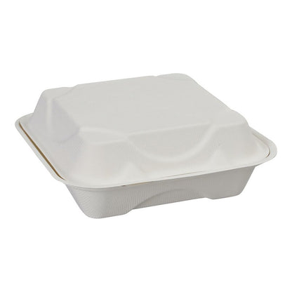 ECO PRODUCTS Compostable 8" Clamshell To Go Containers, Case of 200, Square Take Out Food Box, White Renewable Molded Fiber, Microwaveable & Freezable, Grease & Cut Resistant, ASTM Compliant