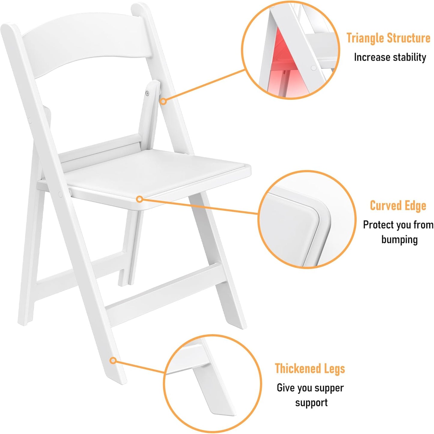Allpop 2 Pack 550LB Commercial Set Resin Folding Chair with Vinyl Padded Seat, Capacity, Chair for Party Wedding Picnic