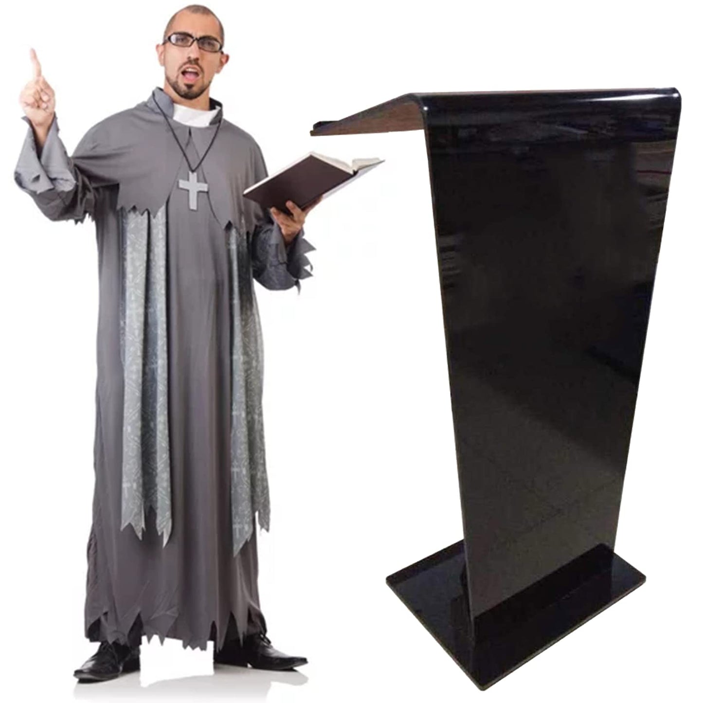 JOuan Lectern Podium Stand, Acrylic Church Podium, Portable Podium Stand, Black Podium Stage Host Desk Hotel Welcome Desk Auditorium Reception Desk Company Training Consultation Desk