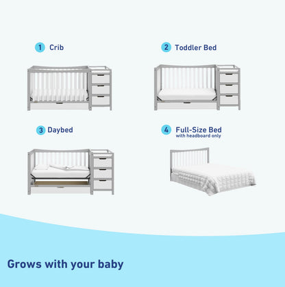 Graco Remi 4-in-1 Convertible Crib & Changer – GREENGUARD Gold Certified, Fits Standard Crib Mattress, Converts to Toddler Bed and Full Bed, 4 Adjustable Mattress Heights (Pebble Gray and White)