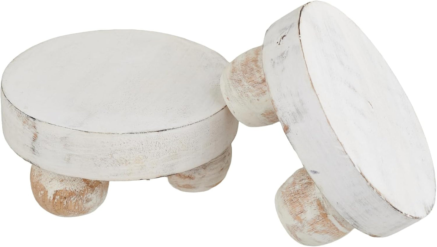 Set 2 Set Housewarming Gifts of Wood Display Stand Home Decor Display Risers Round Pedestal Bathroom Accessory Holder