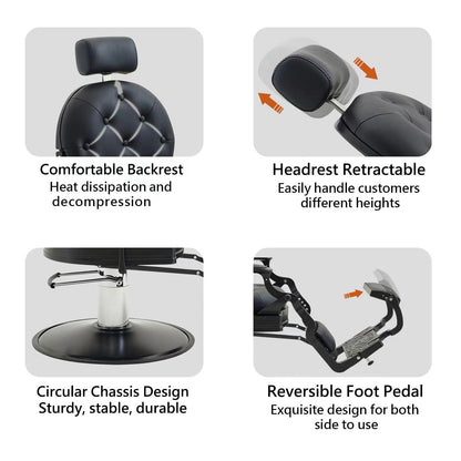 Nazalus Barber Chair Hair Salon Chair,Heavy Duty 700 LBS, for Hair Stylist Barber Beauty Tattoo Massage(Black Round)