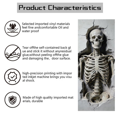 arricraft 2 Pcs 3D Self-Adhesive Door Sticker, 31.5"x78.7" Broken Wall Skeleton Decorations Door Murals Stickers PVC Removable Wallpaper Decoration for Bedrooms Living Room