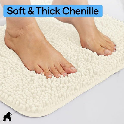 GORILLA GRIP Bath Rug Mat - Thick Soft Absorbent Chenille | Quick Dry Microfiber, 60x24, Ivory