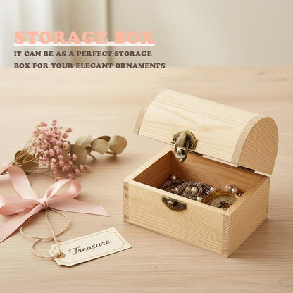 4 Pieces Unfinished Wooden Treasure Chest Box with Bronze Clasp, Pine Craft Storage Box for DIY Decoration, Small Decorative Container for Jewelry, Crafts, Keepsakes Gift Box, 4.7x3.1x3.5 Inch