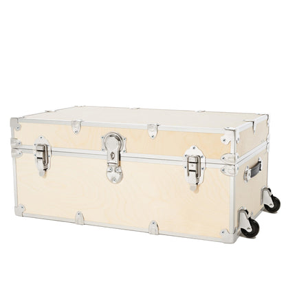 Rhino Trunk & Case Naked XL Trunk with Wheels - 34"x20"x15", 1500+ lbs Capacity, Soft-Close Lid. Strong, USA Made Summer Camp Footlocker, Secure College Dorm Chest, Natural Wood Home Storage Box