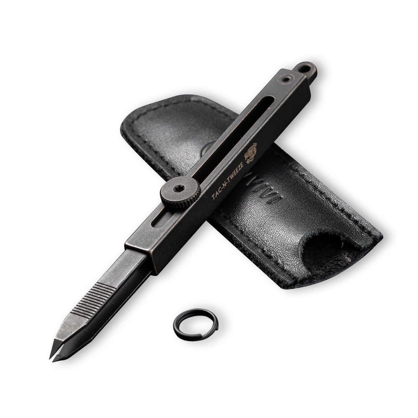 CIVIVI Precision Tweezers for Splinters, Retractable Keychain Tweezers for Men Women EDC Carry, Tac-N-Tweeze Tweezers with Leather Sheath Designed By Bob Terzuola C19062B-A