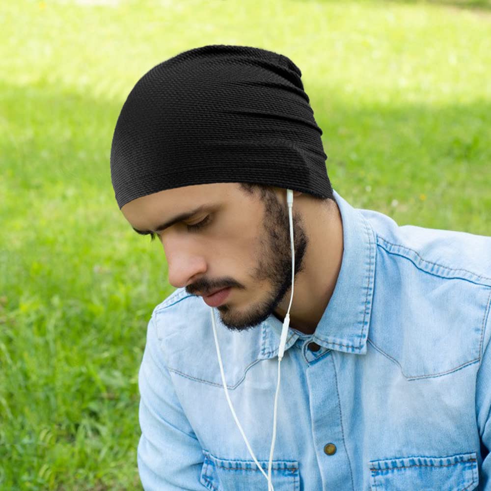 WTACTFUL Cooling Skull Cap for Men Women Running Cap Fashion Bicycle Cycling Sport Caps Headscarf Soft Skull Cap Thin Hat Slouchy Beanie for Hiking Baseball Riding Summer 2-Pack Black
