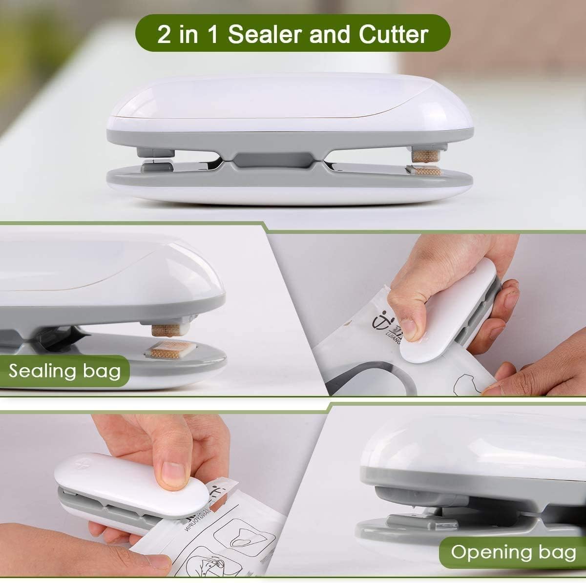 Mini Bag Sealer Heat Seal, 2 in 1 Portable Household Machine with Detachable Hook for Plastic Bags