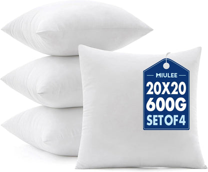 MIULEE Throw Pillow Inserts - Pack of 4, 20x20 Inch, 100% Virgin Microfiber Filling for Ultimate Comfort