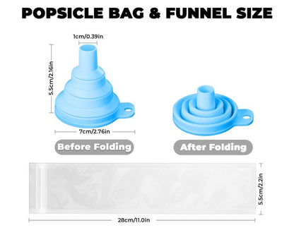Nature Pulito Disposable Ice Popsicle Mold Bags, 100 Pack 11.0"W x 2.2"H BPA-Free Freezer Pop Bags with Zip Seals & Funnel for Healthy Snacks Yogurt Sticks Juice & Fruit Smoothies