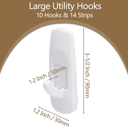 Skiennix Large Utility Hooks - 10 Pack Heavy Duty Adhesive Wall Hooks | Damage-Free Hanging, 4 lb Capacity