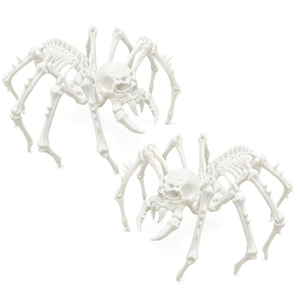 Kathfly 2 Pcs Spider Skeleton Decor, Animals Skeleton Ornaments Plastic Spider Skull Bones Figure Decor for Indoor and Outdoor Halloween Party Props Escape Rooms