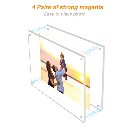 laapee 3 Pack 6x8 Magnetic Acrylic Picture Frame, Clear Double Sided Frame with Base, Frameless Floating Lucite Photo Frame Stands on Desk Table Horizontally or Vertically