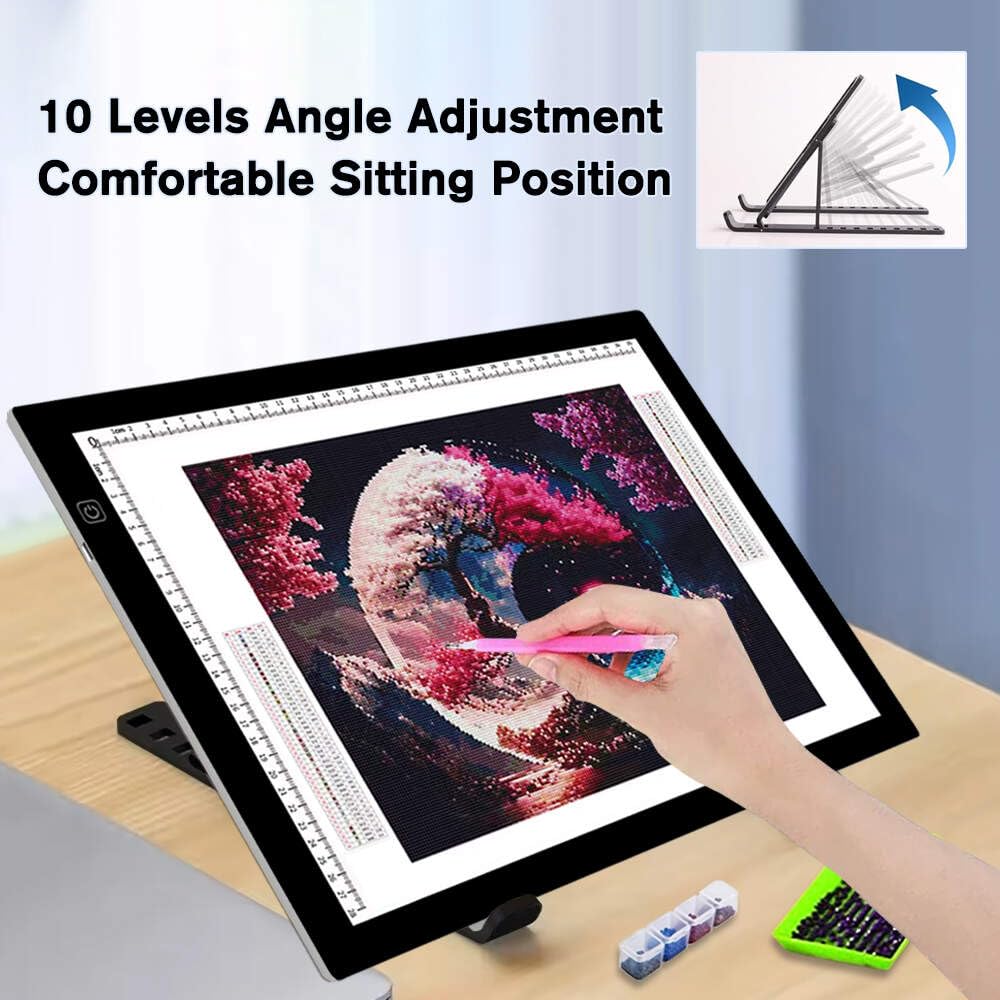 HUAYEYC 16 Pcs Diamond Painting A3s LED Light Pad Kit, Adjustable Brightness Light Box, 5D DIY Diamond Painting Accessories Tool Kit Full Drill, Includes Storage Case, Pens, Stand More