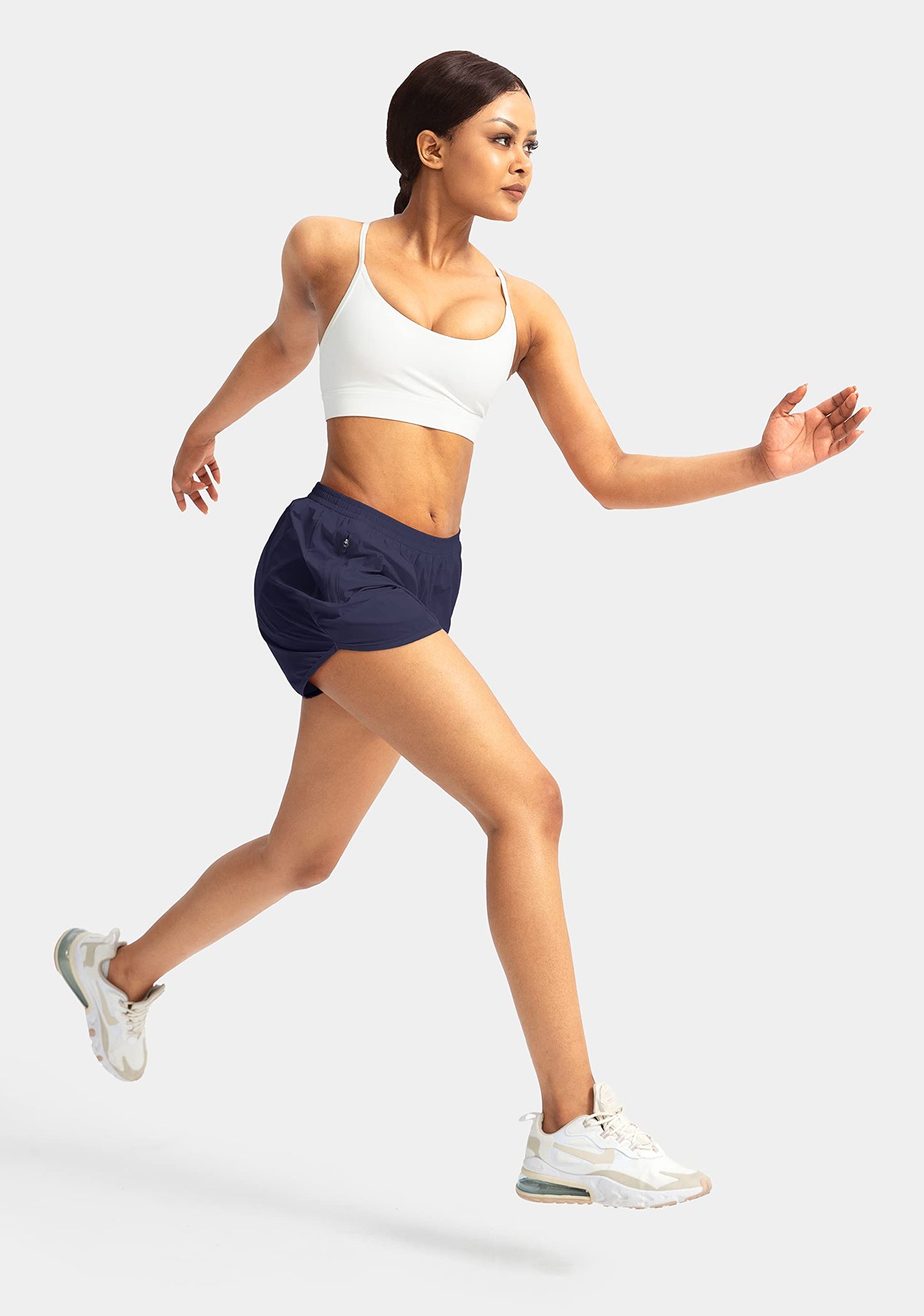 G Gradual Women's Running Shorts with Zipper Pockets Quick Dry Athletic Workout Gym 3" Short Shorts for Women with Comfy Liner (Navy Blue, Large)