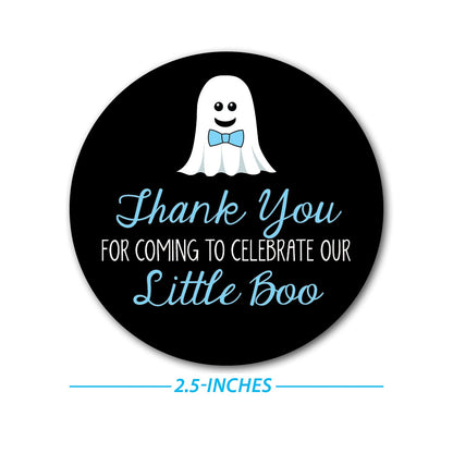36 2.5 inch Little Boo Thank You Ghost Baby Shower Stickers - Blue