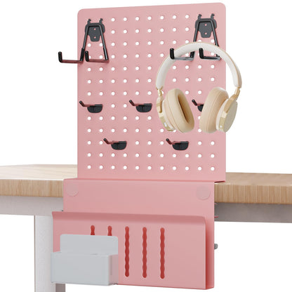 Desk Side Storage Under Desk Laptop Holder, No Drill Hanging Desk Organizer with Pen Holder, Clamp-On Table Side Tray Desktop Organization Mount for Office and Home (White)