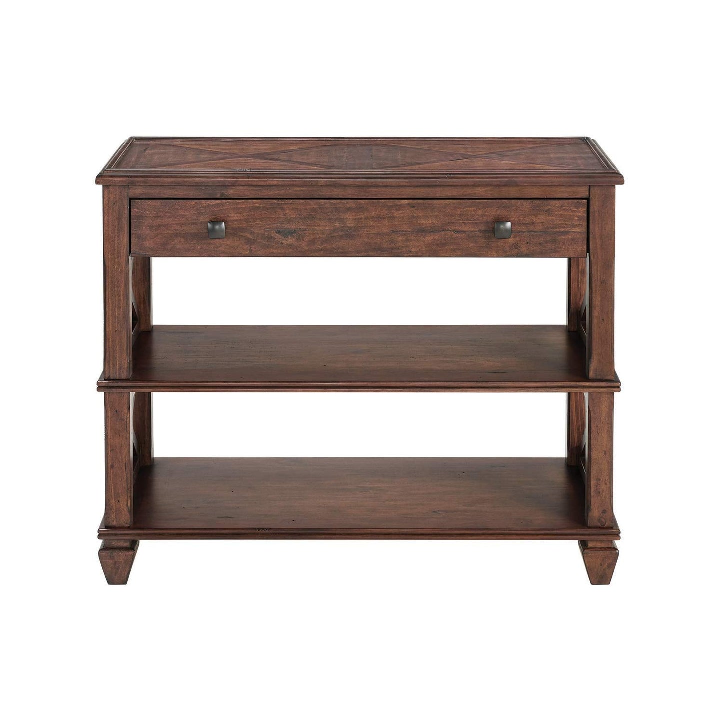 Alaterre Furniture Stockbridge 36 in. L Wood Sofa/TV Console with Drawer, Distressed Cherry Finish, Open Side Panels, Natural Grain, Ideal for Living Room, Supports up to 44 in. TV, Easy Assembly