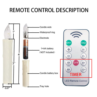 HANNAHONG 10 PCS Flamless Taper Fake Candles,Battery Operated LED Window Flickering Lights with Timer Remote, Perfect for Christmas Holiday Home Party Decoration, Warm White