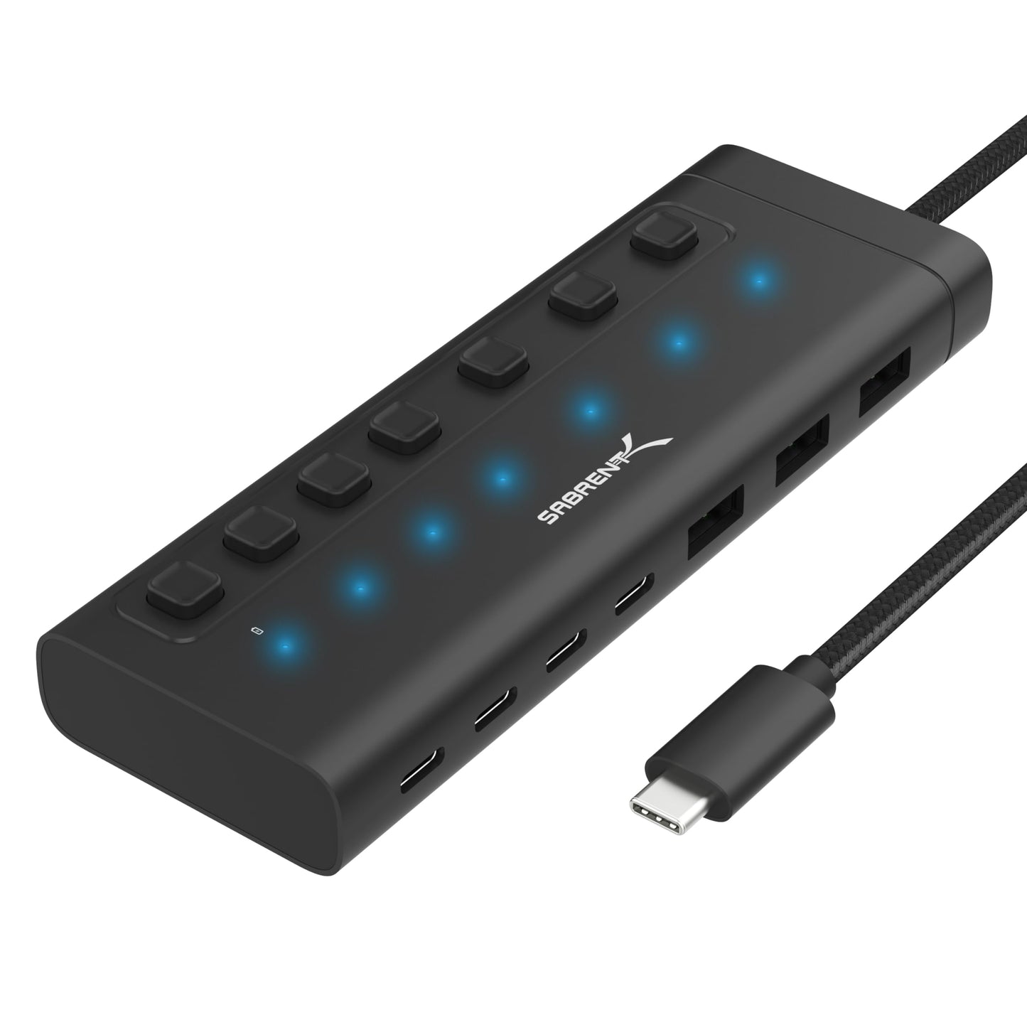 SABRENT 10-Port USB 3.0 Hub, Individual Power Switches and LEDs, 3 Smart Charging Ports, 60W Power Adapter, for PC, Mac, Xbox, PS5, Laptop, Desktop, USB Devices (HB-B7C3)