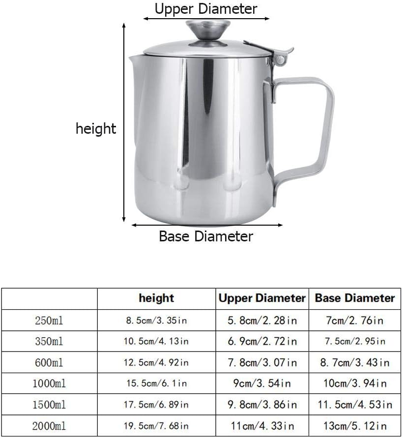 Milk Frothing Pitcher, Stainless Steel Coffee Cup with Lid for Home Office Kitchen Coffee Shop Latte Art, Silver