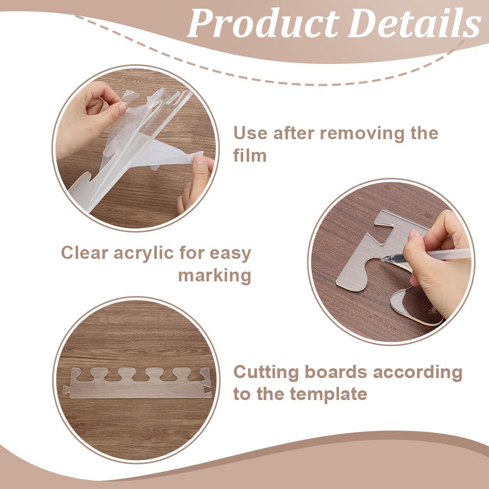 INFUNLY 4pcs Dovetail Stitch Router Template 3.54"×15.75" Acrylic Router Template Pitch Dovetail Template Router Tray Clear Cutting Board Stencils Angled Curvy Stencils Guide Tools for Woodworking