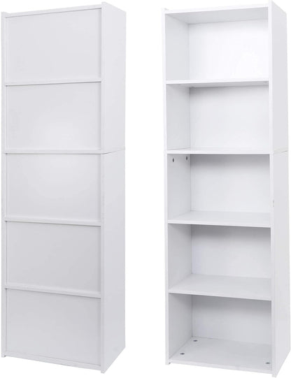 5-Tier ZENY Shelf Bookcase, Freestanding Wood Storage Display Open Bookshelf for Home Office, White