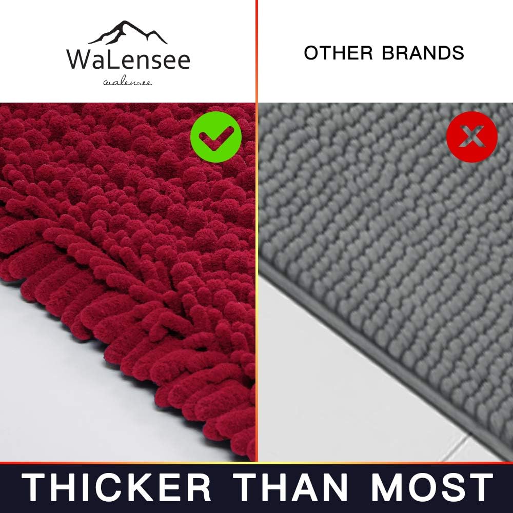 Walensee Bathroom Rug Non Slip Bath Mat Red (32x20 Inch) Water Absorbent Super Soft Shaggy Chenille Machine Washable
