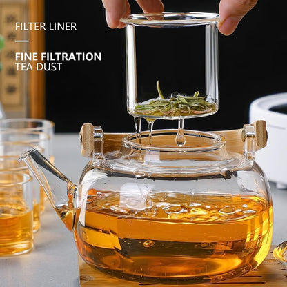 Glass Tea Pot, Stovetop Safe Clear Teapot and Kettle for Brewing Tea